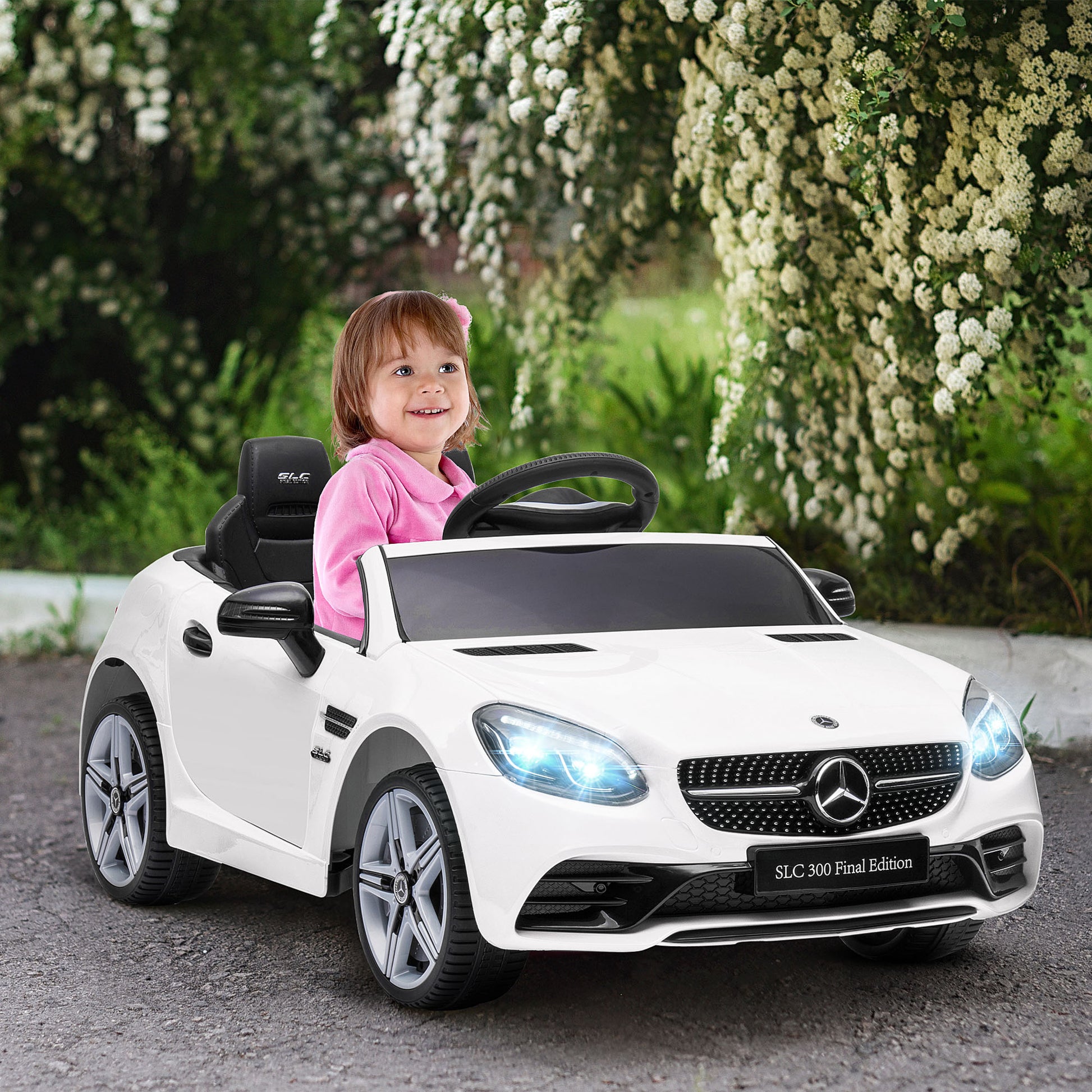 Aosom Mercedes Slc 300 Licensed Kids Electric Car With Remote Control, 12V Battery Powered Kids Ride On Car With Music, Lights, Suspension For 3 6 Years Old, White White Steel