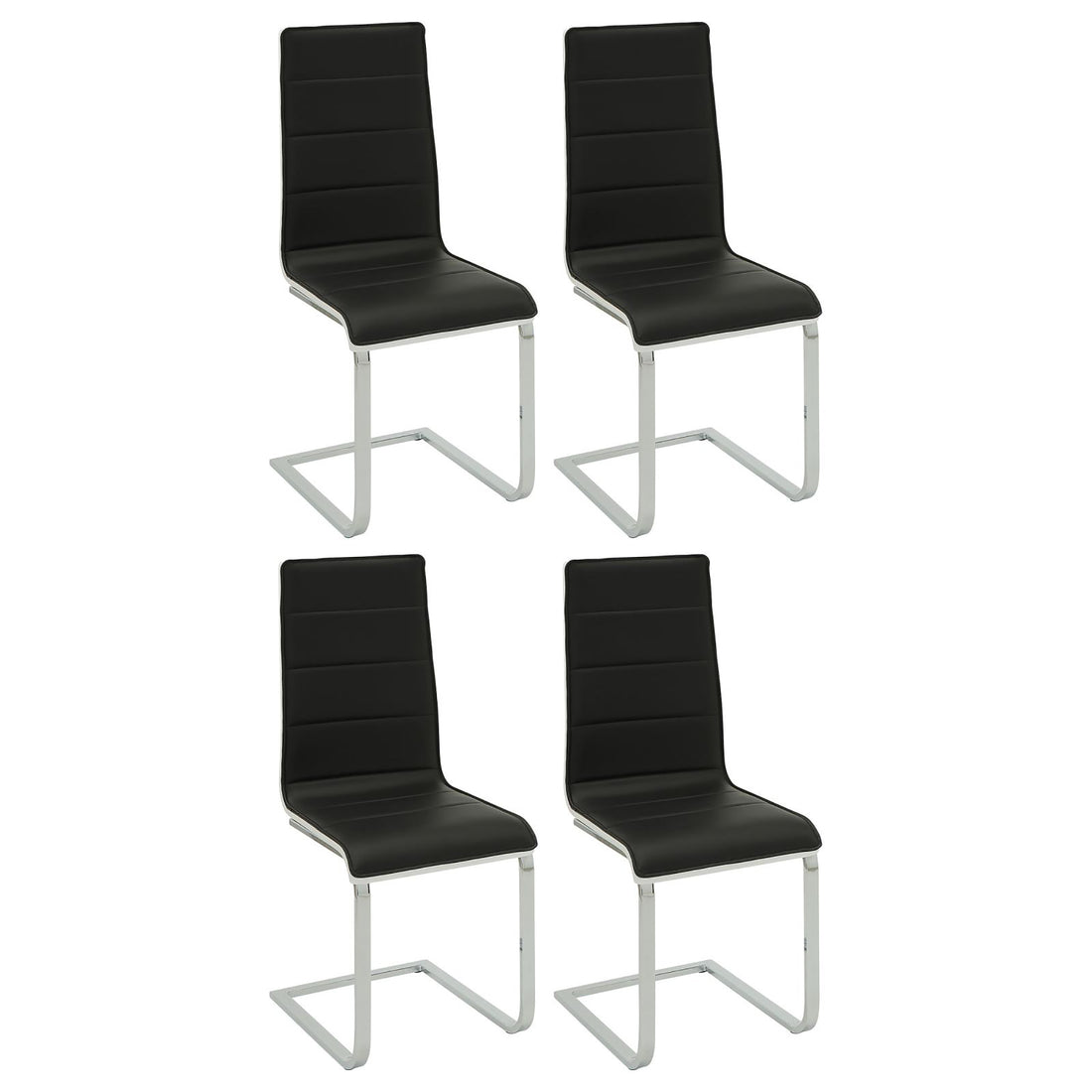 Black Upholstered Dining Chairs Set Of 4 Polyurethane Solid Black Dining Room Rectangular Contemporary,Modern Side Chair Solid Back Upholstered