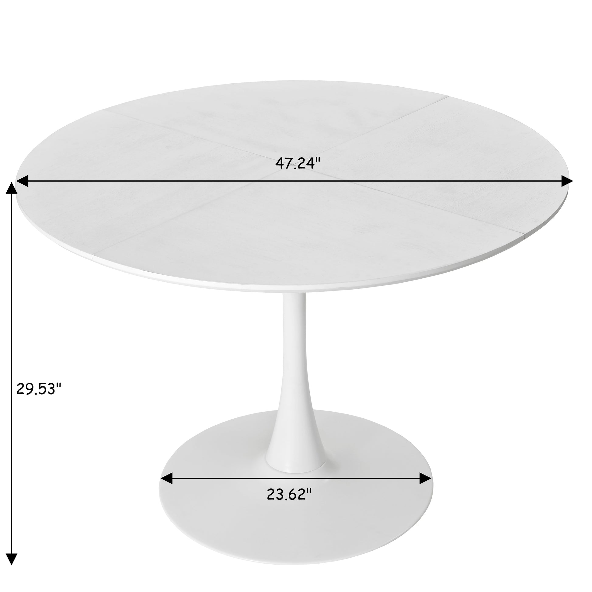 47.24"Modern Round Dining Table,Four Patchwork Tabletops With White Color Solid Wood Grain Table Top,Metal Base Dining Table, End Table Leisure Coffee Table White Mdf Metal