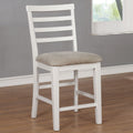 Set Of 2 Padded Fabric Counter Height Chairs In White And Beige Solid White Dining Room Dining Chairs Wood Fabric