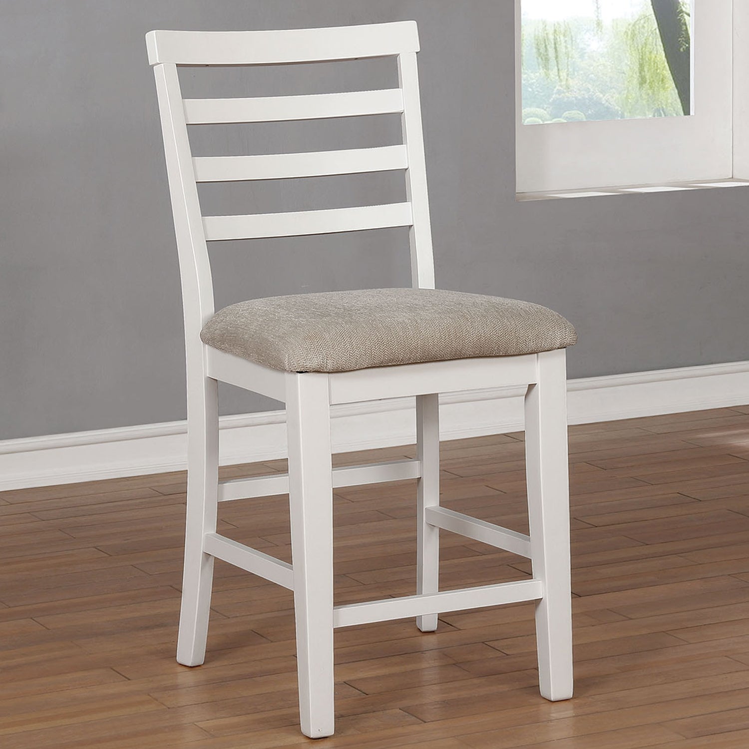 Set of 2 Padded Fabric Counter Height Chairs in White