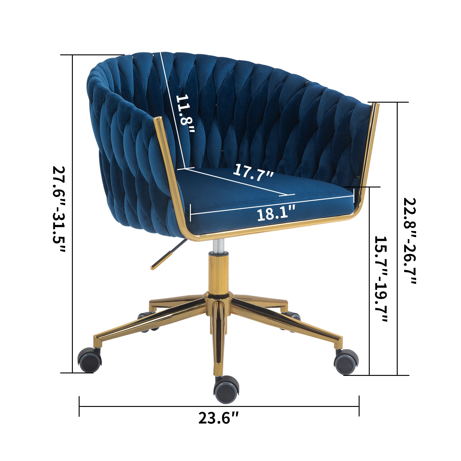 Modern Design The Backrest Is Hand Made Woven Office Chair,Vanity Chairs With Wheels,Height Adjustable,360 Swivel For Bedroom, Living Room Blue Blue Bedroom Foam Modern Office Chairs Foam Velvet