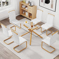 1 table with 6 chairs. Glass dining table with 0.39 transparent-glass