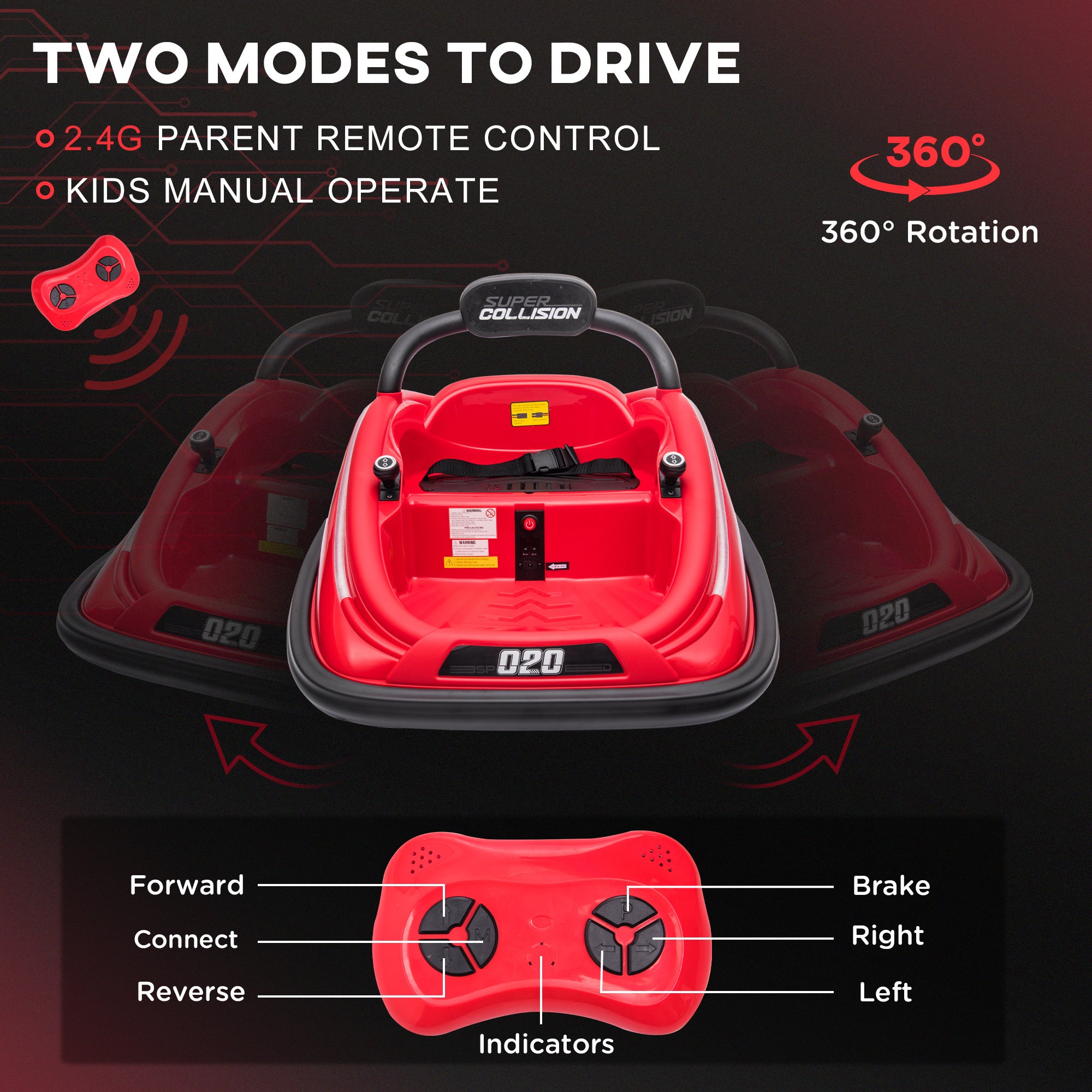Aosom 12V Toddler Bumper Car with Remote Control, 360 red-steel