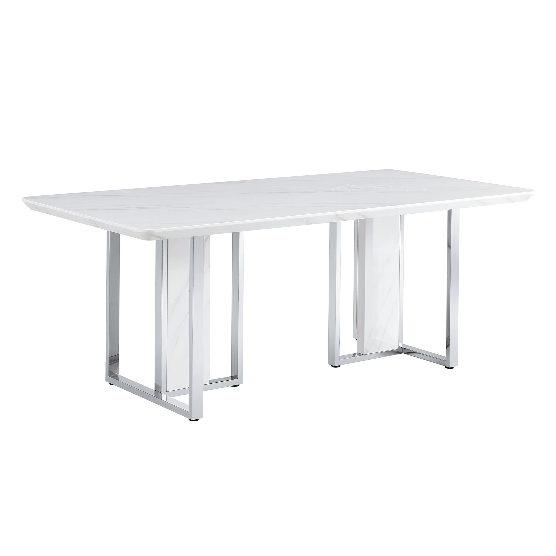 A Modern, Minimalist And Luxurious White Rectangular With A Patterned Dining Table. Mdf Table And Stainless Steel Frame. Game Table. Used For Restaurants And Living Rooms 78.7"*39.3"*30" White Mdf