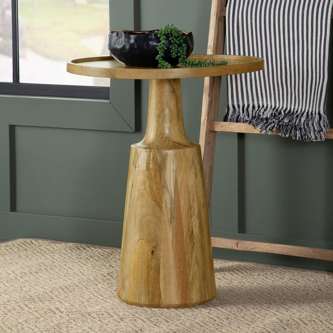 Natural Pedestal Accent Table Brown Primary Living Space Farmhouse,Rustic Tabeltop Mango Round Coffee & End Tables Wood Pedestal