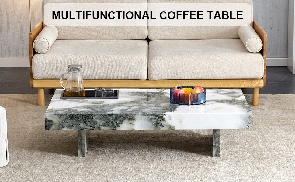 A Modern And Practical Coffee Table With Black And White Patterns. Made Of Mdf Material. The Fusion Of Elegance And Natural Fashion 47.2"* 23.6"* 12 " White Mdf