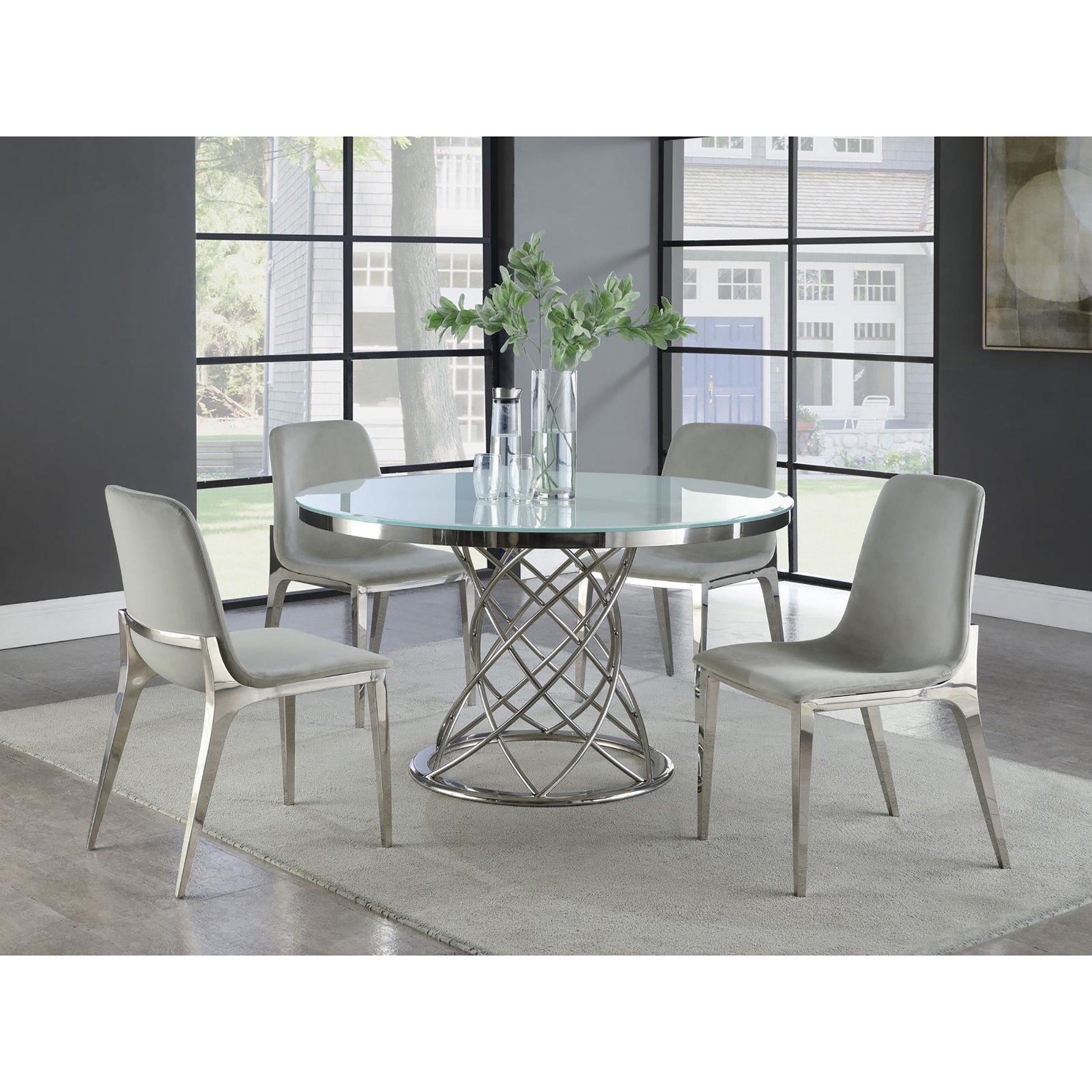 Light Grey And Chrome Side Chairs Set Of 4 Solid Grey Dining Room Contemporary,Modern Side Chair Solid Back Upholstered