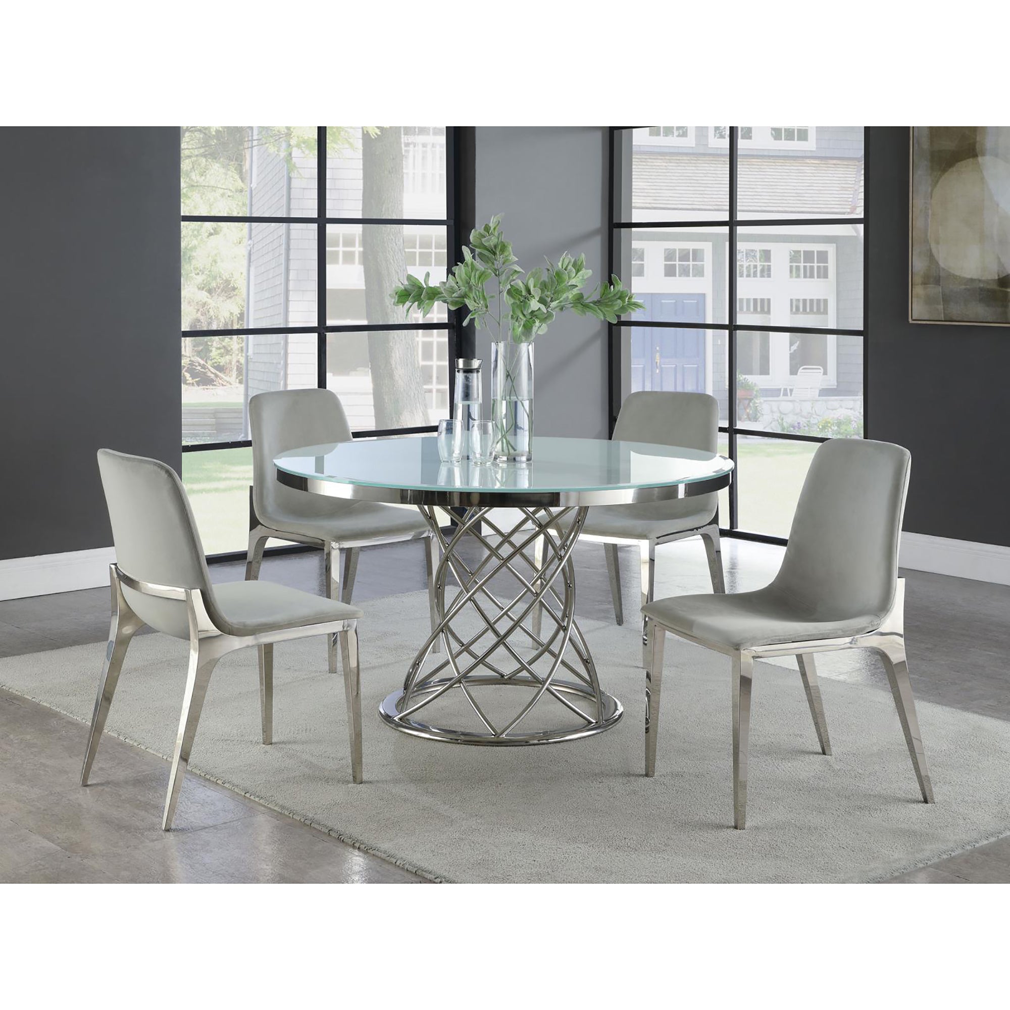 Light Grey and Chrome Side Chairs Set of 4
