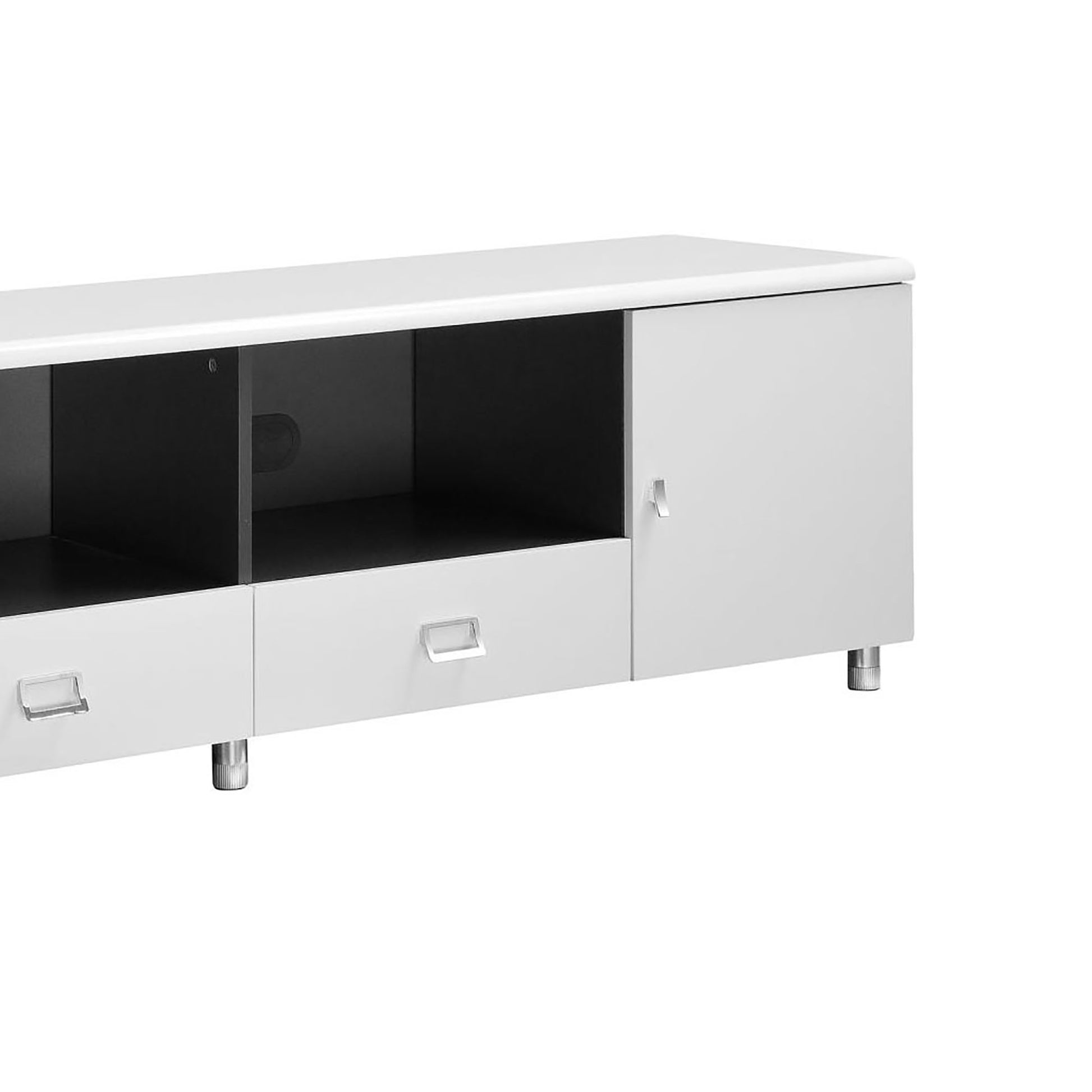 Glossy White And Grey 2 Drawer Tv Console White Primary Living Space 70 79 Inches 60 69 Inches Contemporary,Modern 60 Inches Wood