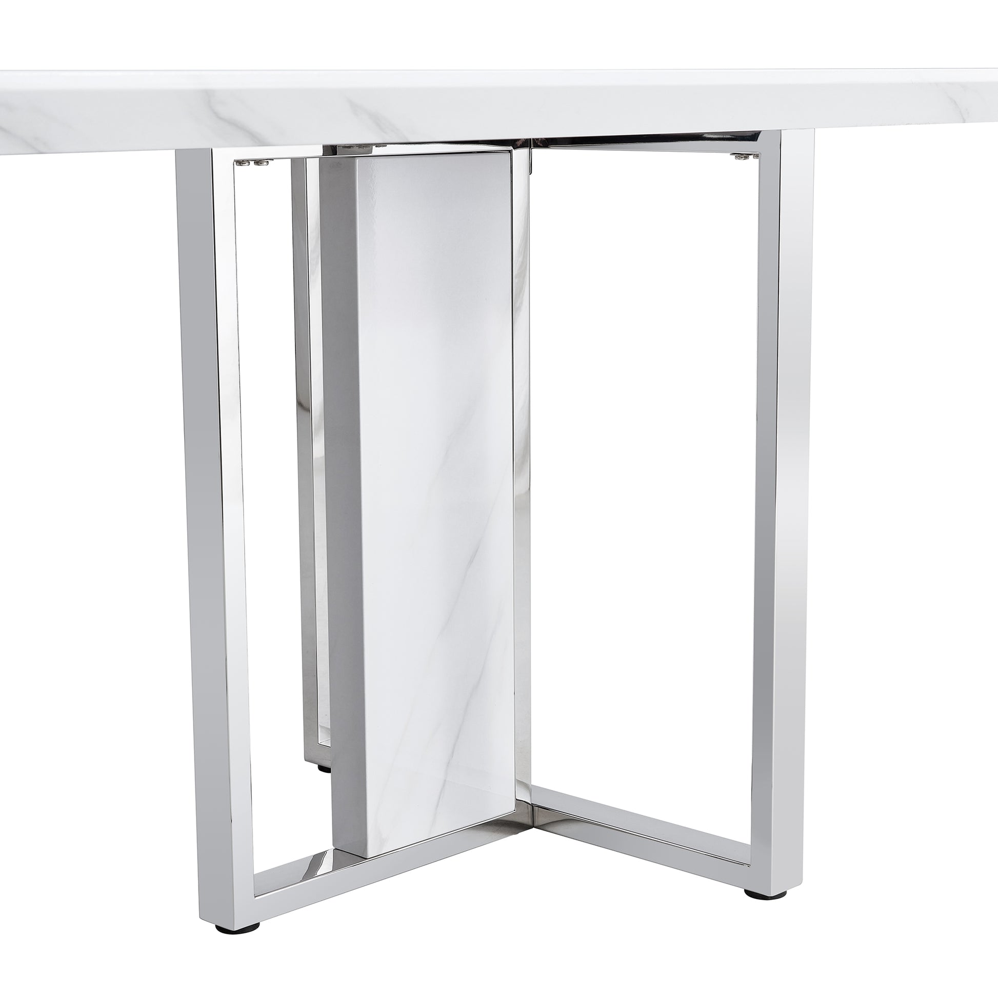 A Modern, Minimalist And Luxurious White Rectangular With A Patterned Dining Table. Mdf Table And Stainless Steel Frame. Game Table. Used For Restaurants And Living Rooms 78.7"*39.3"*30" White Mdf