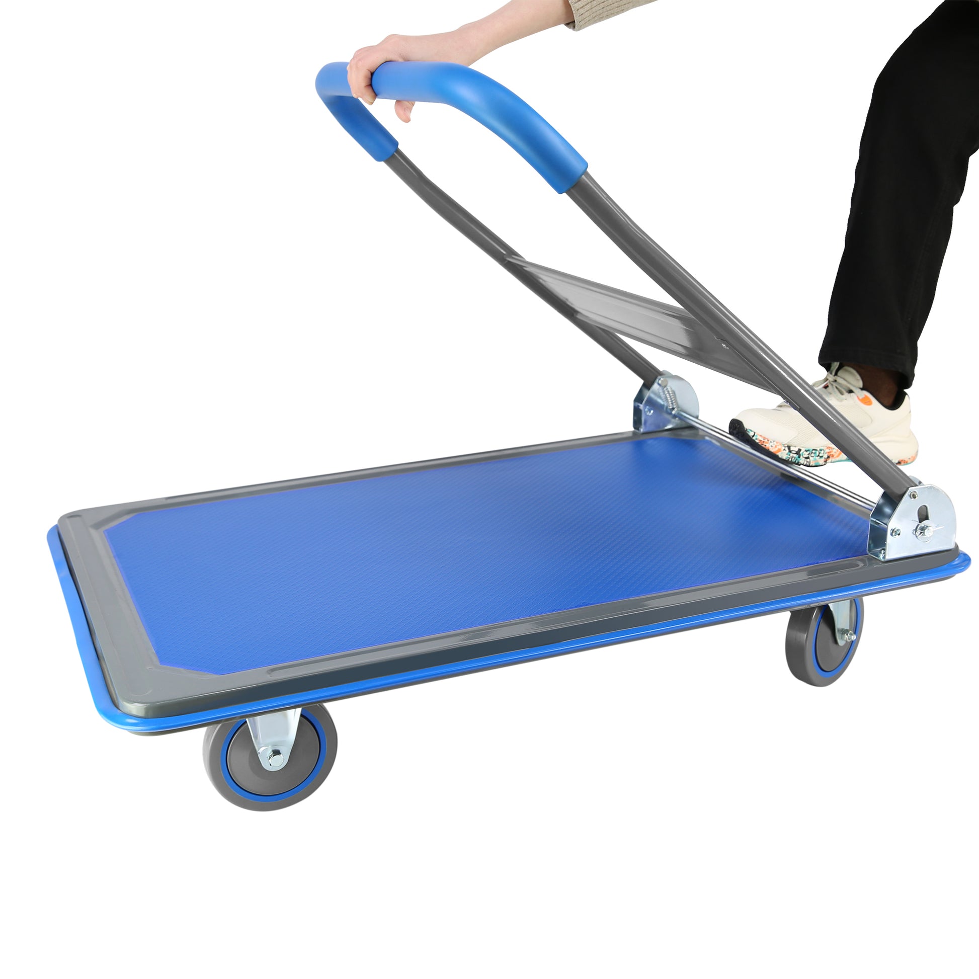 Dolly Cart Platform Truck 660Lbs Folding Foldable Push Cart Dolly Flatbed Dolly Metal With Wheels Hand Trucks Platform Truck Luggage Cart Heavy Duty Rolling Tool Cart Blue Steel