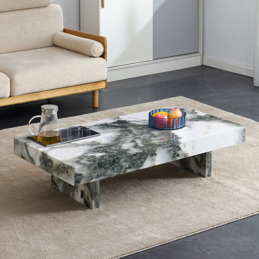 A Modern And Practical Coffee Table With Black And White Patterns. Made Of Mdf Material. The Fusion Of Elegance And Natural Fashion 47.2"* 23.6"* 12 " White Mdf