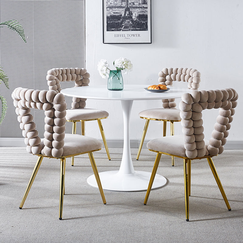 Modern Chair Set Of 2 With Iron Tube Legs, Soft Cushions And Comfortable Backrest, Suitable For Dining Room, Living Room, Cafe,Hairball Back Golden Fabric