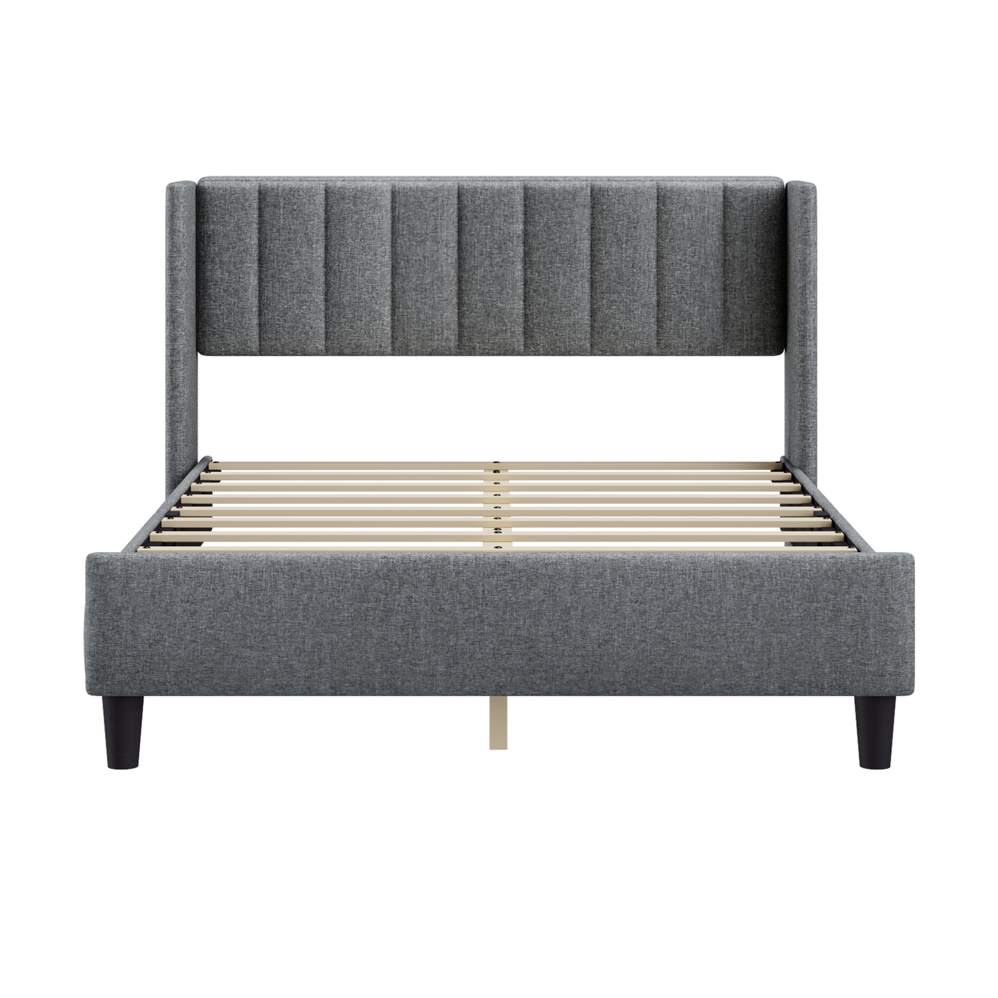 Queen Size Upholstered Platform Bed Frame With Headboard, Mattress Foundation, Wood Slat Support, Quiet, No Box Spring Needed, Easy To Assemble Light Grey Light Gray Wood
