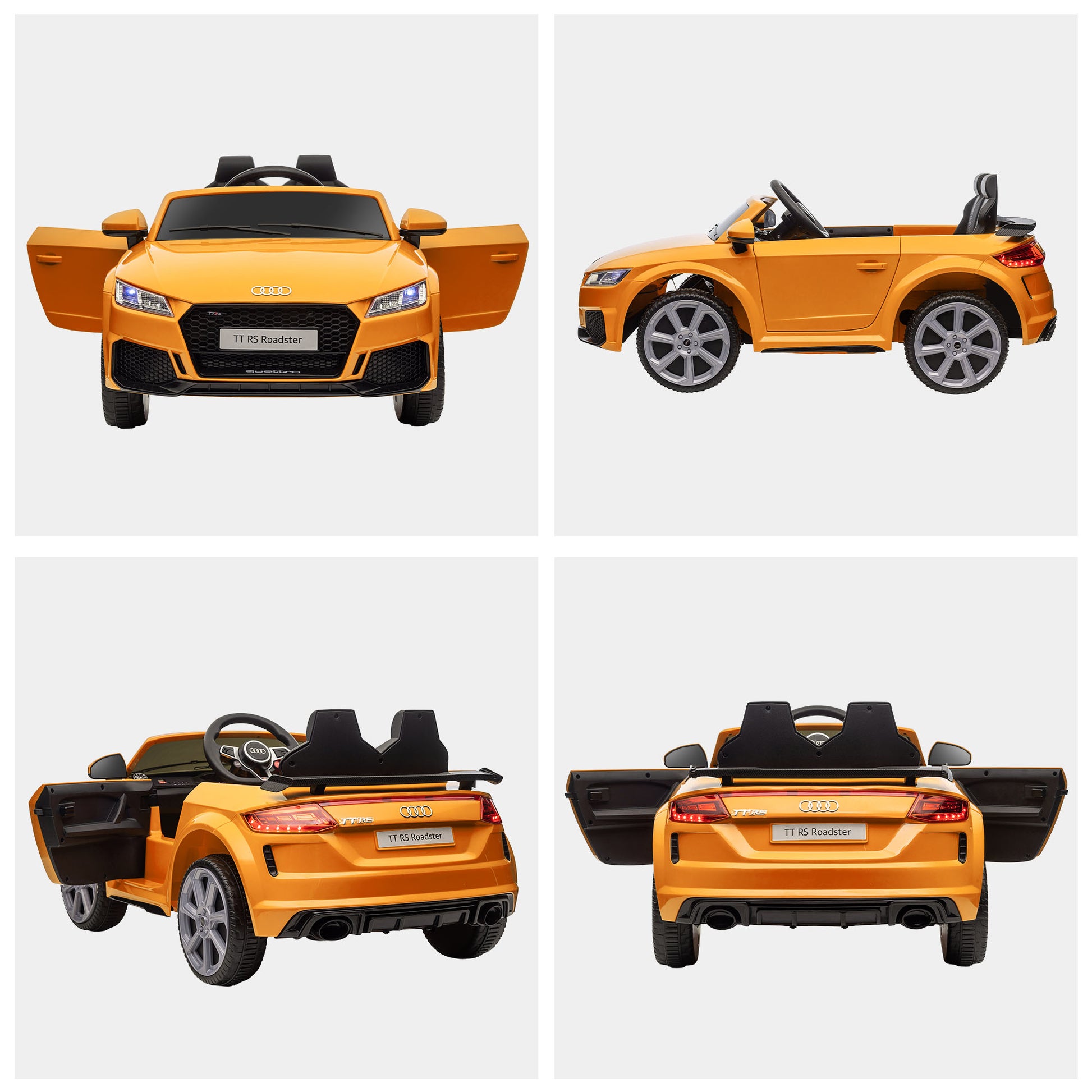 Aosom 6V Kids Electric Ride On Car, Licensed Audi Tt Rs With Suspension System And Remote Control, Horn, 5 Songs, Lights, Mp3 Player Yellow Yellow Steel