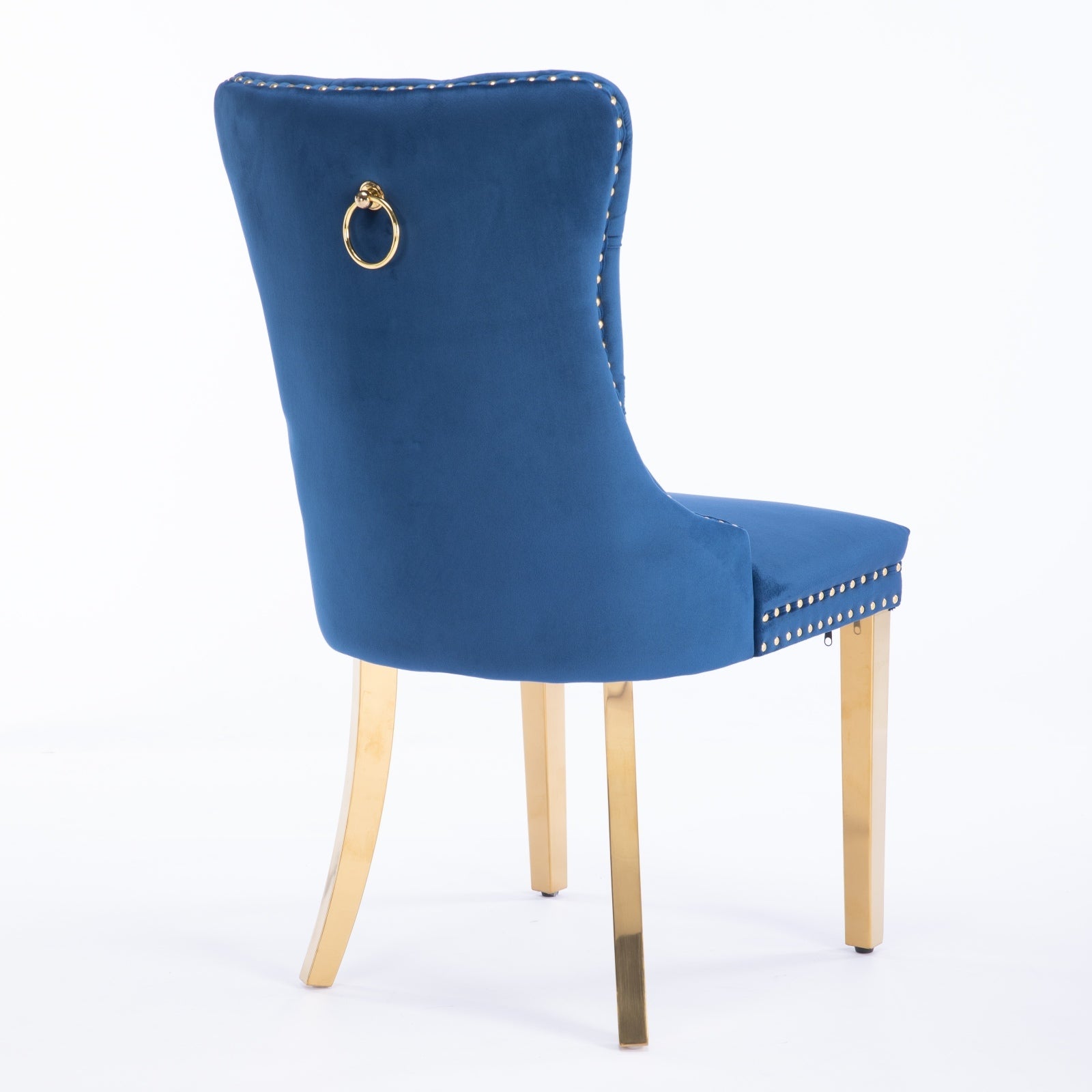 Nikki Collection Modern, High End Tufted Solid Wood Contemporary Velvet Upholstered Dining Chair With Golden Stainless Steel Plating Legs,Nailhead Trim,Set Of 2,Blue And Gold, Sw1601Bl Blue American Design Rubberwood Foam Velvet