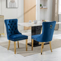 Nikki Collection Modern, High End Tufted Solid Wood Contemporary Velvet Upholstered Dining Chair With Golden Stainless Steel Plating Legs,Nailhead Trim,Set Of 2,Blue And Gold, Sw1601Bl Blue American Design Rubberwood Foam Velvet