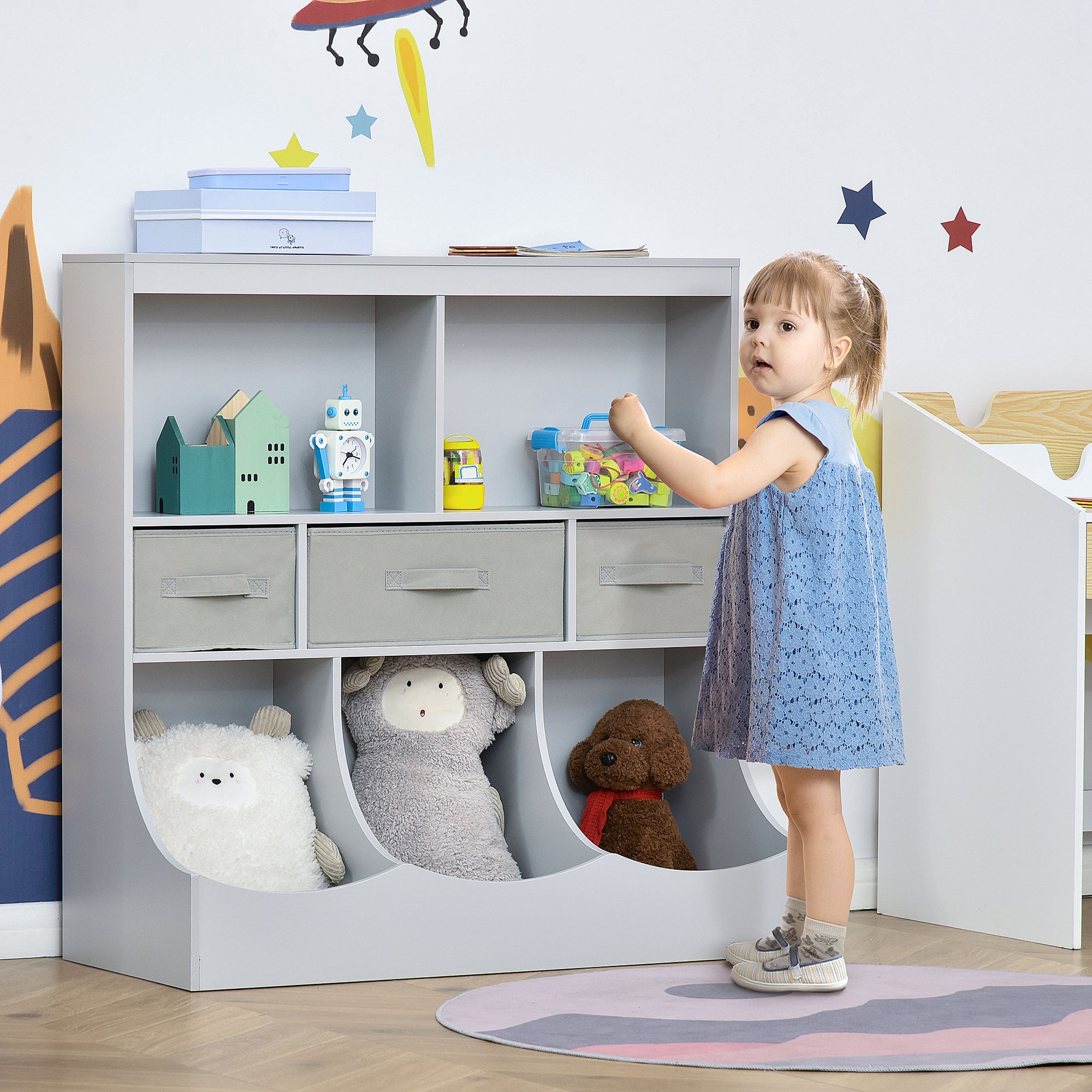 Homcom Kids Bookcase, Toy Storage Organizer