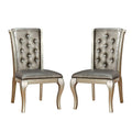 Set Of 2 Faux Leather Upholstered Side Chairs In Champagne Solid Champagne Dining Room Dining Chairs Tufted Back Faux Leather