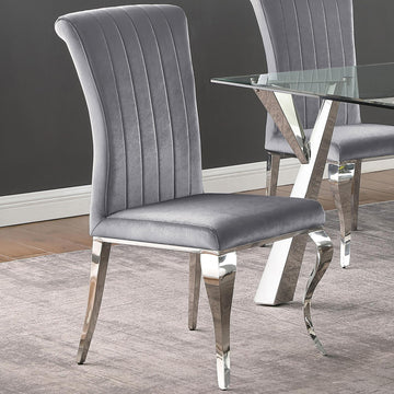 Grey Upholstered Side Chairs Set Of 4 Grey Dining Room Polished Rectangular Contemporary,Modern Side Chair Solid Back Upholstered