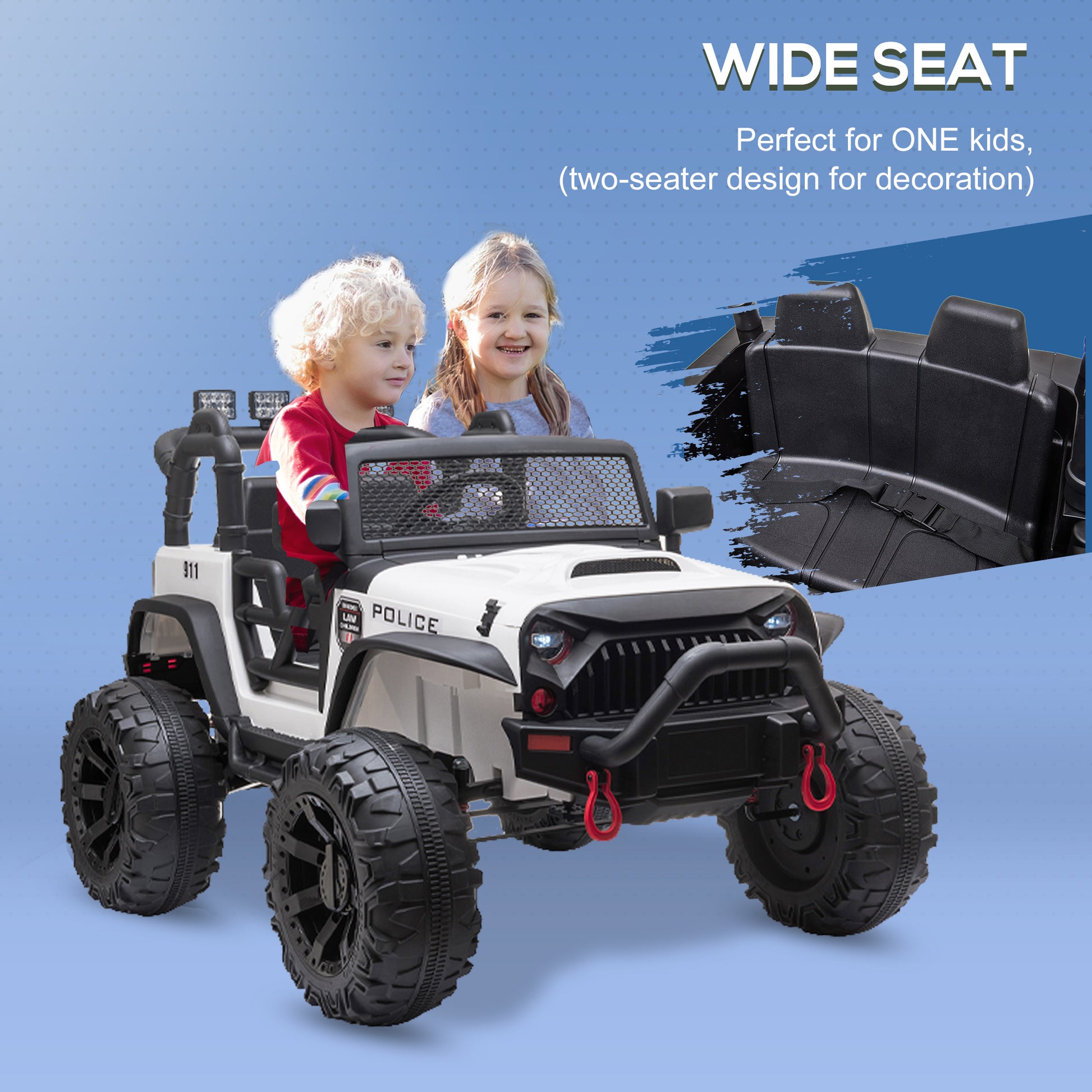 Aosom Kids Ride On Car 12V Battery Powered Electric Truck With Wide Seat, Parent Remote Control & Music, White White Steel