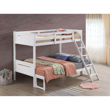 White Twin Full Bunk Bed With Built In Ladder Twin White Wood White Bedroom Transitional Rubberwood Bunk Wood