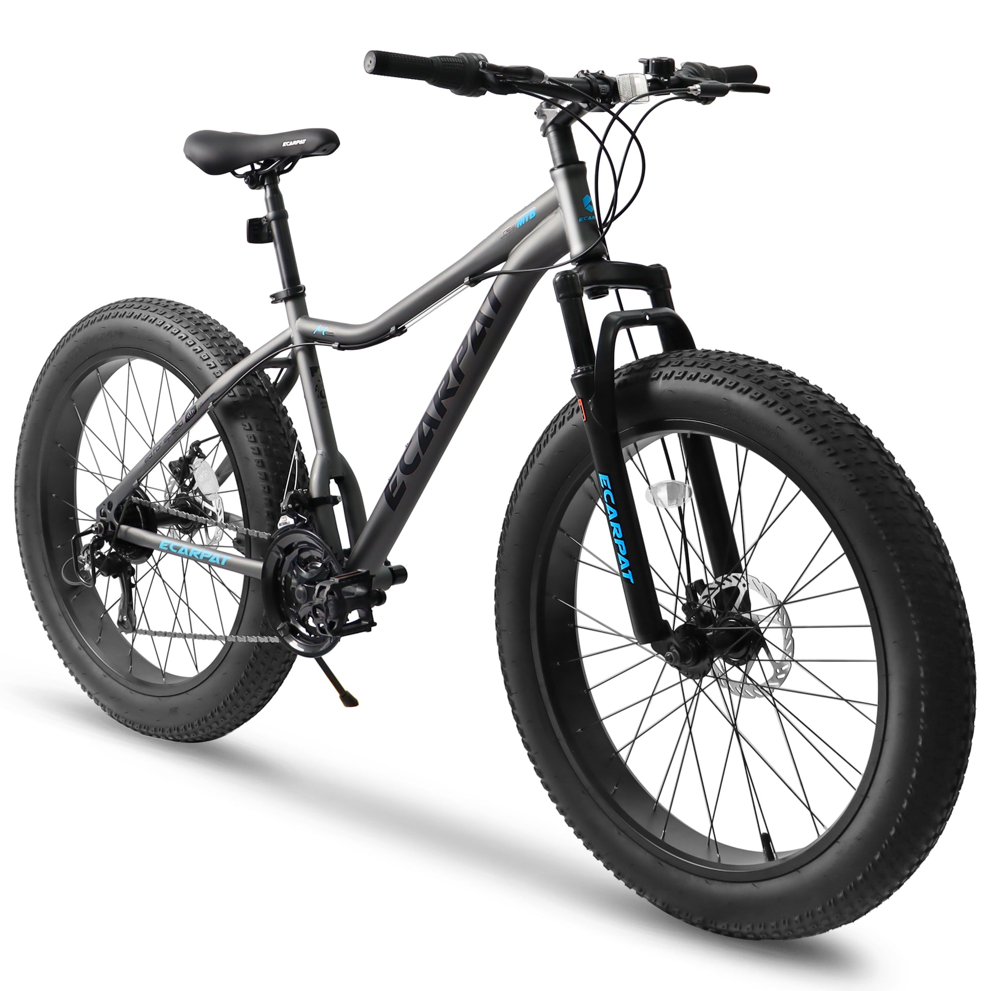 Ecarpat 26 Inch Fat Tires Mountain Bike, 4 Inch Wide Wheel, 21 Speed Disc Brakes, Mens Womens Trail Beach Snow Commuter City Mountain Bike,High Carbon Steel Frame Front Fork Bicycles Cycling Gray Without Durable Garden & Outdoor Contemporary,Sporty