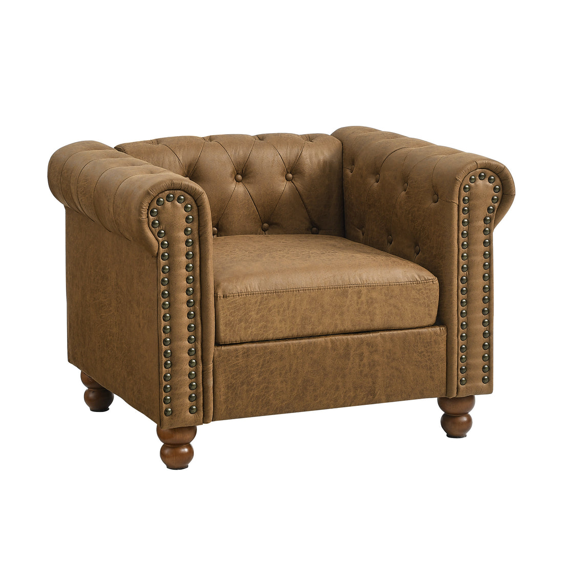 Classic Traditional Living Room Upholstered Sofa With High Tech Fabric Surface Chesterfield Tufted Fabric Sofa Couch, Large Brown Brown Primary Living Space Medium Soft Cushion Back Square Arms Foam Fabric 1 Seat