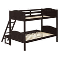 Espresso Twin Full Bunk Bed With Arched Headboard Twin Brown Wood Espresso Bedroom Transitional Rubberwood Bunk Wood