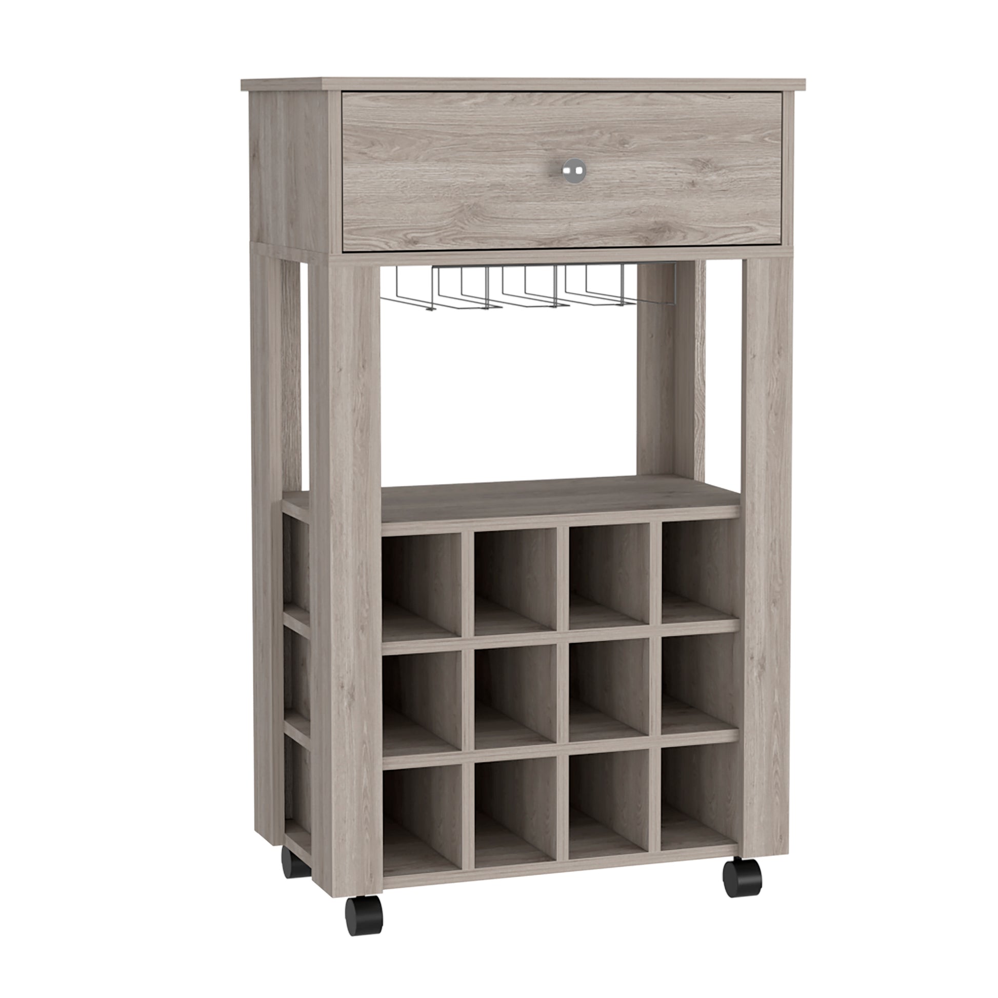 Depot E Shop Margh Bar Cart Drawer, Light Gray Gray Particle Board Particle Board