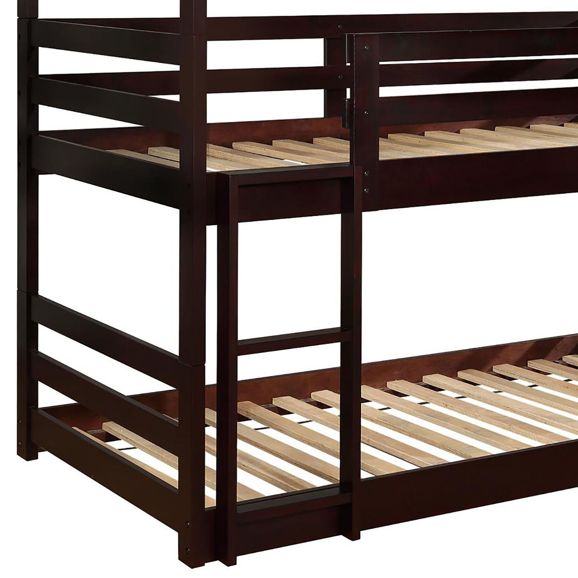 Cappuccino Triple Twin Bunk Bed Twin Brown Wood Bedroom Transitional Pine Bunk Wood