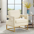 Modern Style Accent Chair With Gold Metal Basevelvet Upholstered Leisure Chair With Open Armrest, Armchair, Cream Cream Primary Living Space Modern Foam Velvet