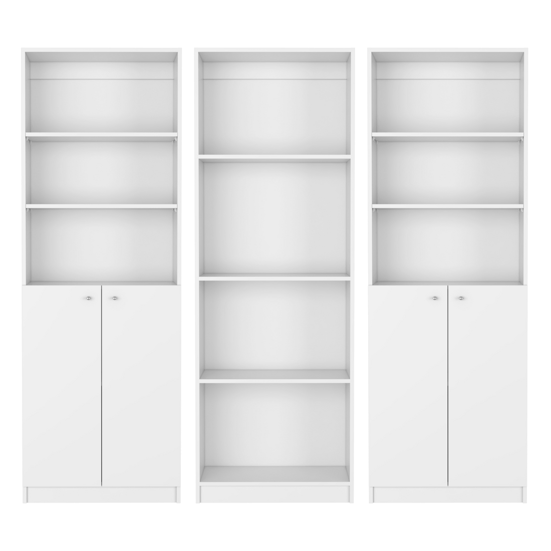 Emery 3 Piece Living Room Set With 3 Bookcases, White White Particle Board Engineered Wood