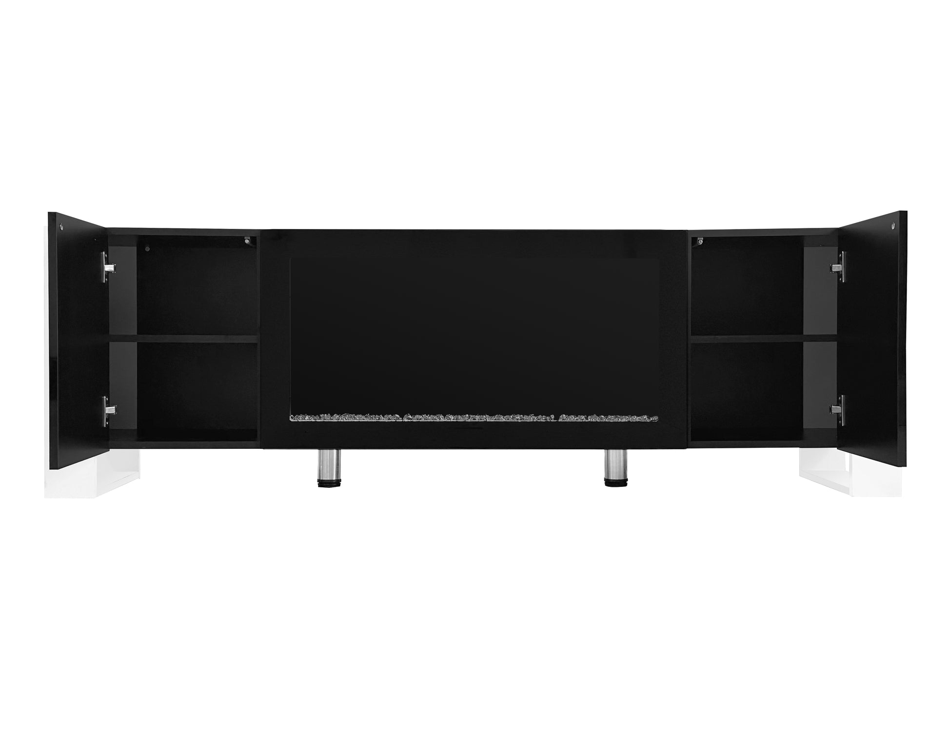 Modern Tv Stand With 34.2" Non Heating Electric Fireplace, High Gloss Entertainment Center With 2 Cabinets, Media Console For Tvs Up To 78", Black Black Primary Living Space 70 79 Inches 70 79 Inches Modern Mdf