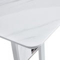 A Modern, Minimalist And Luxurious White Rectangular With A Patterned Dining Table. Mdf Table And Stainless Steel Frame. Game Table. Used For Restaurants And Living Rooms 78.7