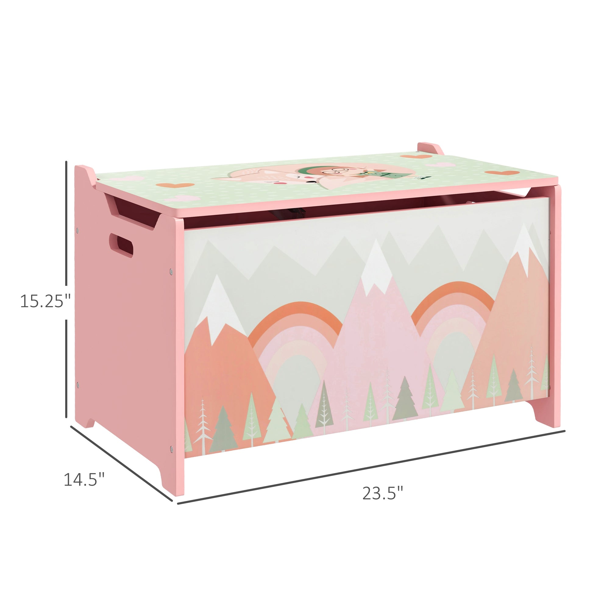 Qaba Toy Box With Lid, Toy Chest Storage Organizer For Bedroom With Safety Hinge, Cute Animal Design, Pink Pink Mdf