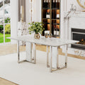 A Modern, Minimalist And Luxurious White Rectangular With A Patterned Dining Table. Mdf Table And Stainless Steel Frame. Game Table. Used For Restaurants And Living Rooms 78.7