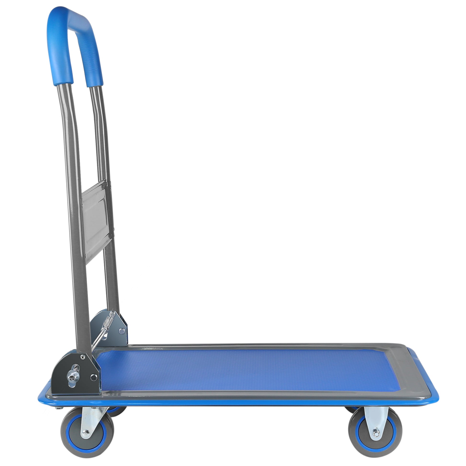 Upgraded Foldable Push Cart Dolly 330 Lbs. Capacity Moving Platform Hand Truck Heavy Duty Space Saving Collapsible Swivel Push Handle Flat Bed Wagon Blue Steel