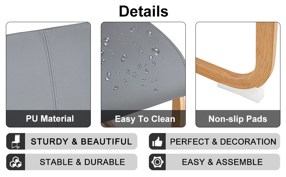 1 Table And 4 Chairs. Glass Dining Table With 0.39 "Tempered Glass Tabletop And Wooden Metal Legs.Grey Puleather High Backrest Soft Padded Side Chair With Wooden Color C Shaped Tube Chrome Metal Leg Transparent Glass