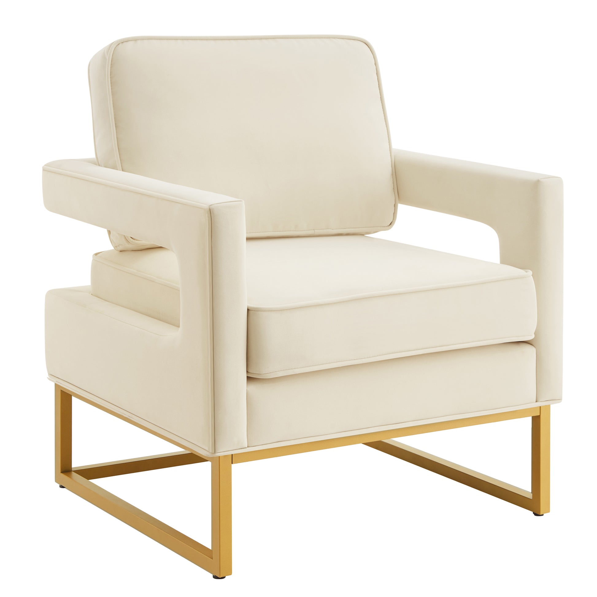 Modern Style Accent Chair With Gold Metal Basevelvet Upholstered Leisure Chair With Open Armrest, Armchair, Cream Cream Primary Living Space Modern Foam Velvet