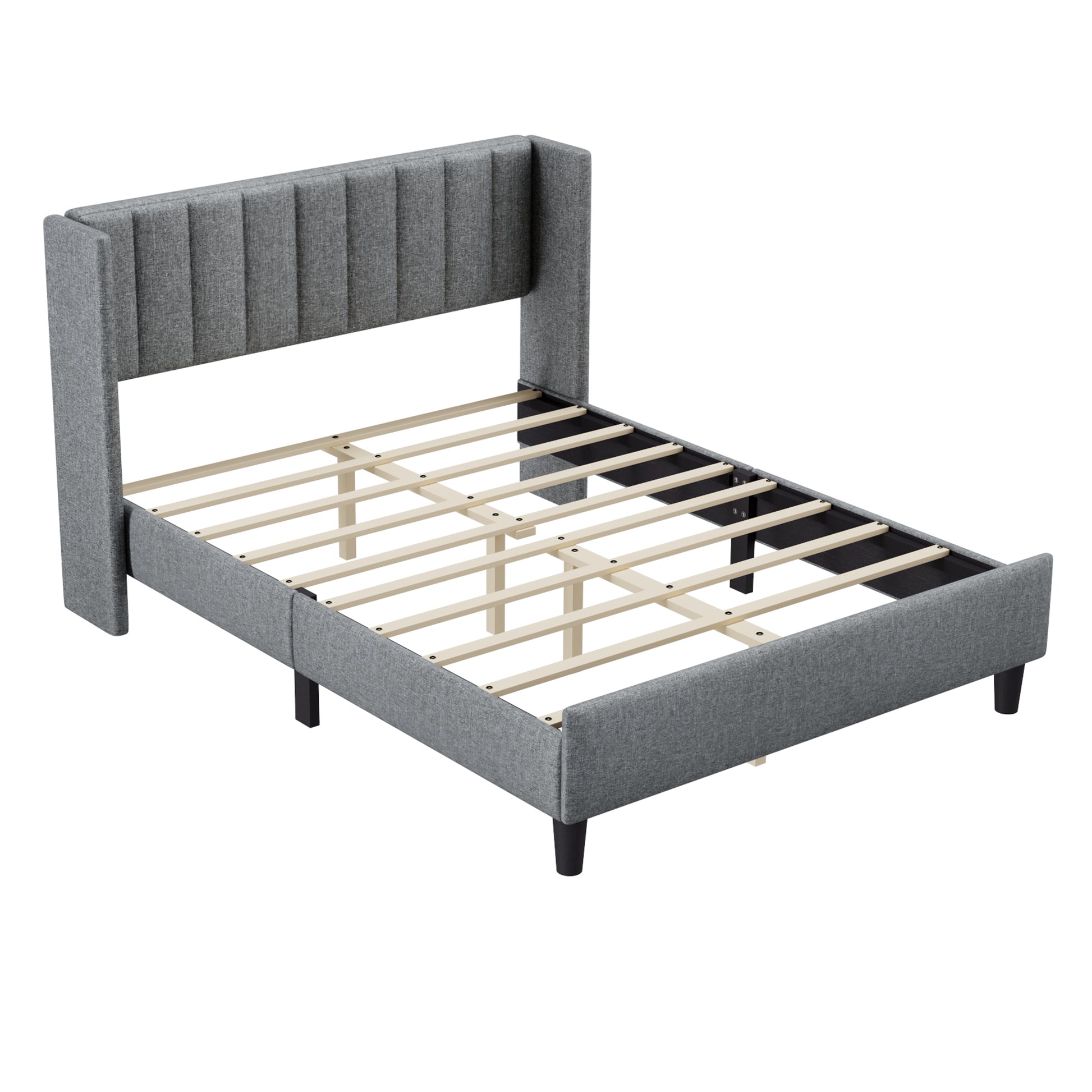 Queen Size Upholstered Platform Bed Frame With Headboard, Mattress Foundation, Wood Slat Support, Quiet, No Box Spring Needed, Easy To Assemble Light Grey Light Gray Wood