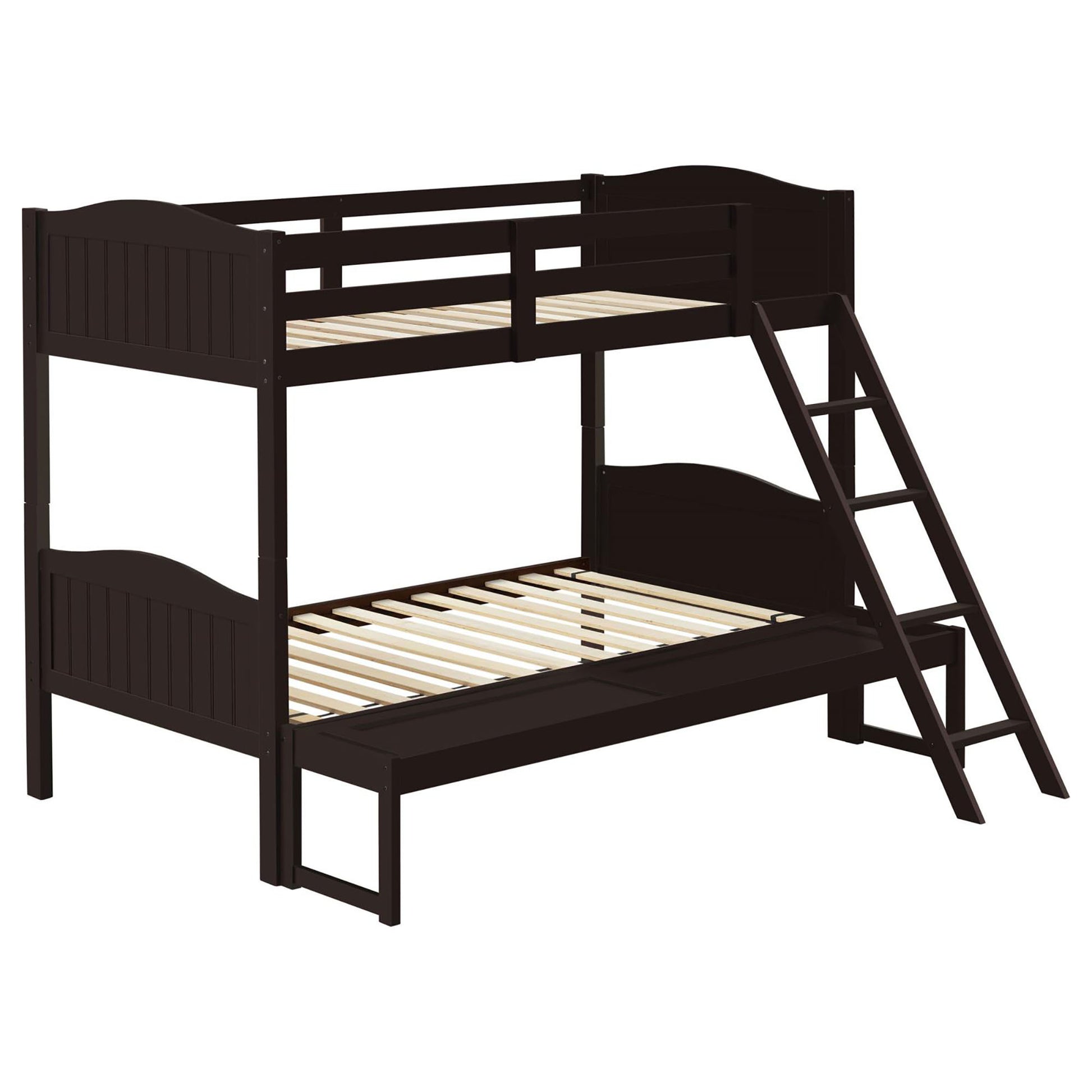 Espresso Twin Full Bunk Bed With Arched Headboard Twin Brown Wood Espresso Bedroom Transitional Rubberwood Bunk Wood