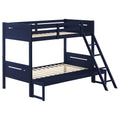 Blue Twin Full Bunk Bed With Built In Ladder Blue Bedroom Transitional Rubberwood Wood