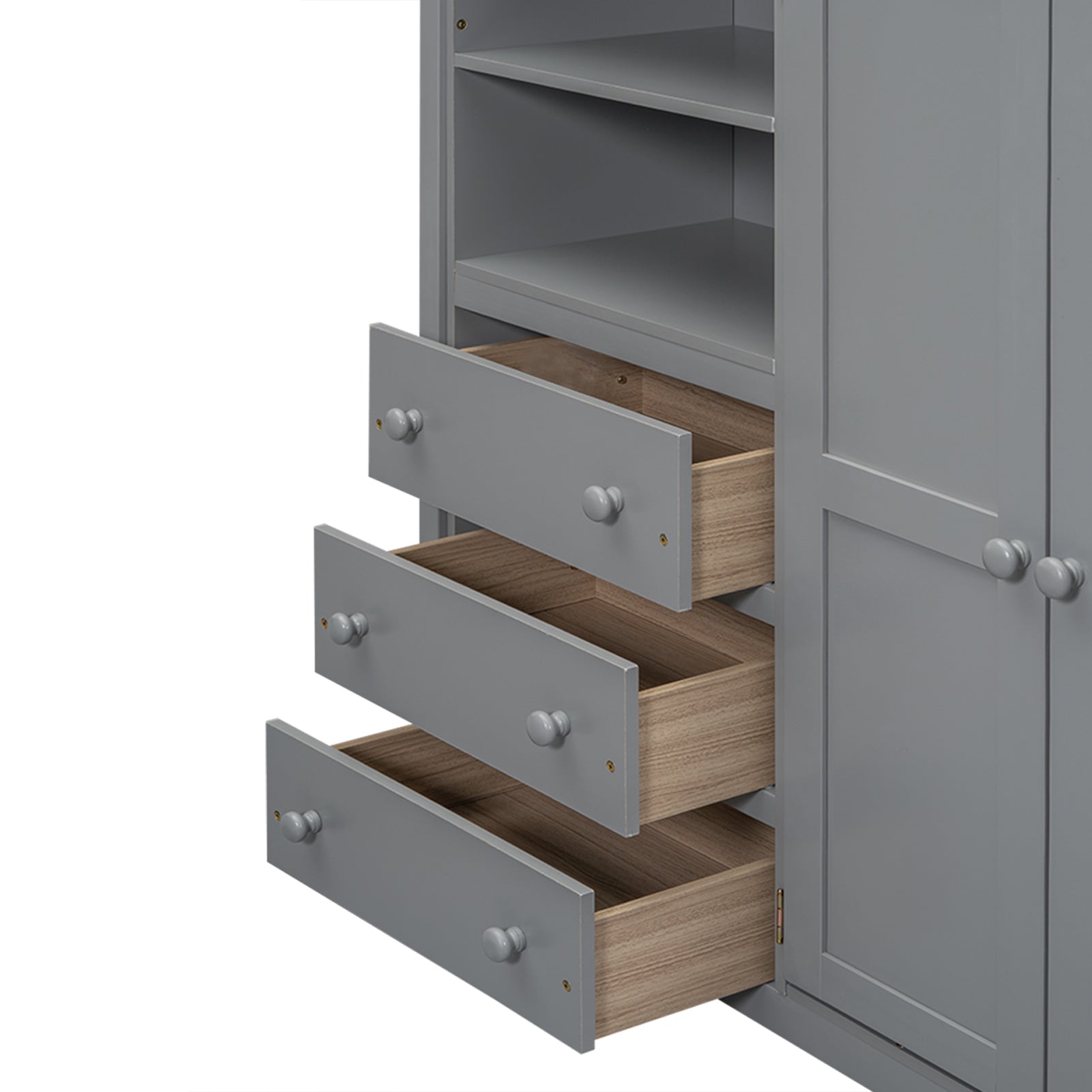 Wood Full Size Loft Bed With Built In Wardrobe, Desk, Storage Shelves And Drawers, Gray Box Spring Not Required Full Gray Wood Bedroom Bed Frame Solid Wood Mdf