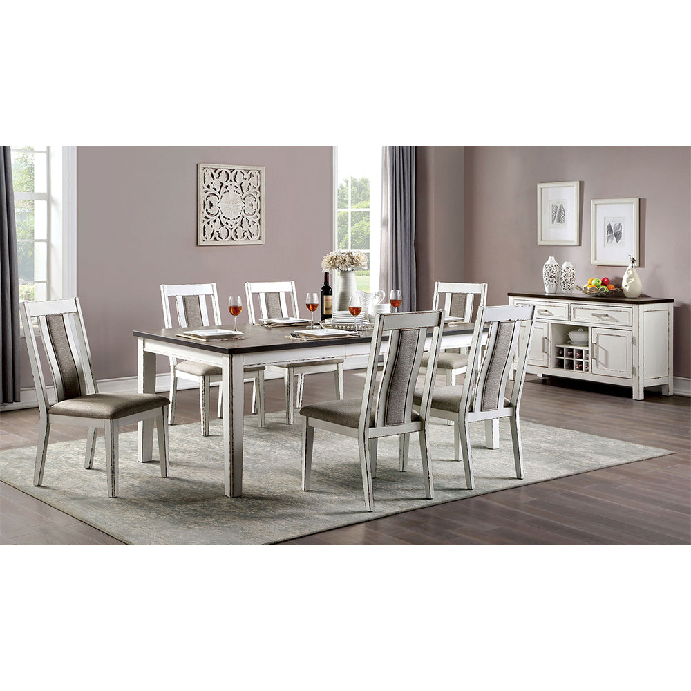 Set of 2 Upholstered Side Chairs in Weathered White solid-off white-dining room-side