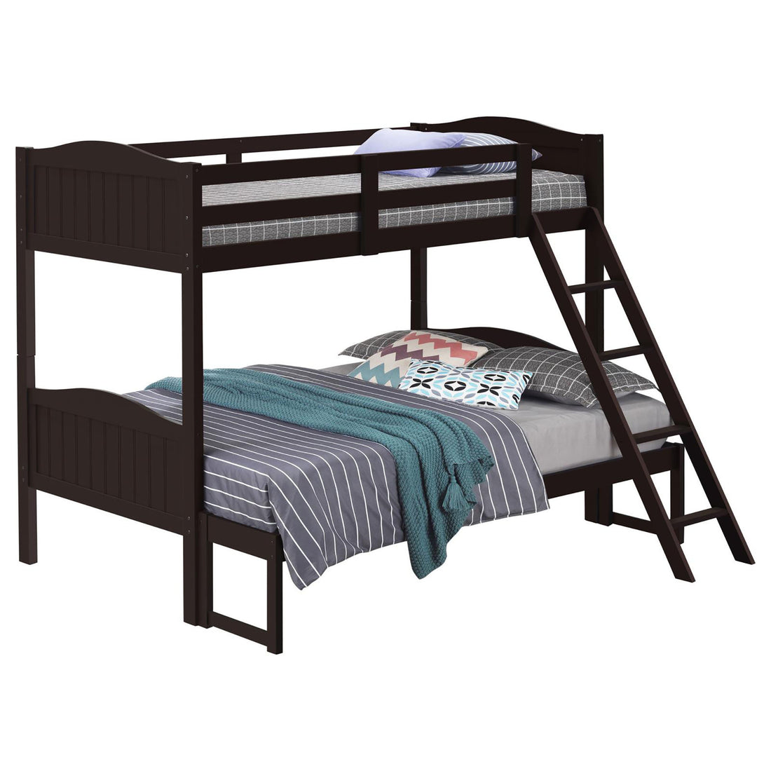 Espresso Twin Full Bunk Bed With Arched Headboard Twin Brown Wood Espresso Bedroom Transitional Rubberwood Bunk Wood