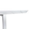 A Modern, Minimalist And Luxurious White Rectangular With A Patterned Dining Table. Mdf Table And Stainless Steel Frame. Game Table. Used For Restaurants And Living Rooms 78.7