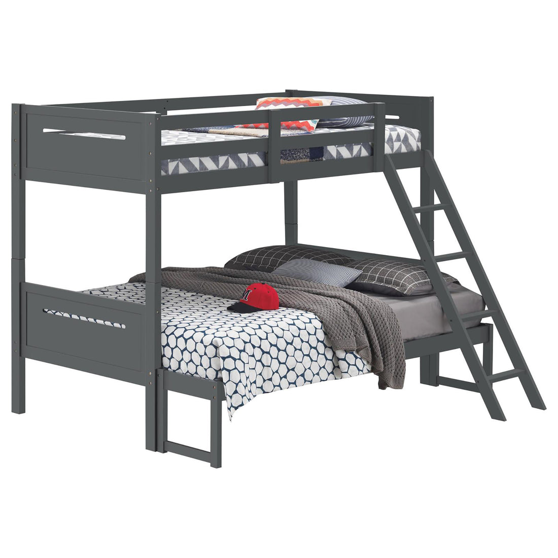 Grey Twin Full Bunk Bed With Built In Ladder Twin Grey Wood Gray Bedroom Transitional Rubberwood Bunk Wood