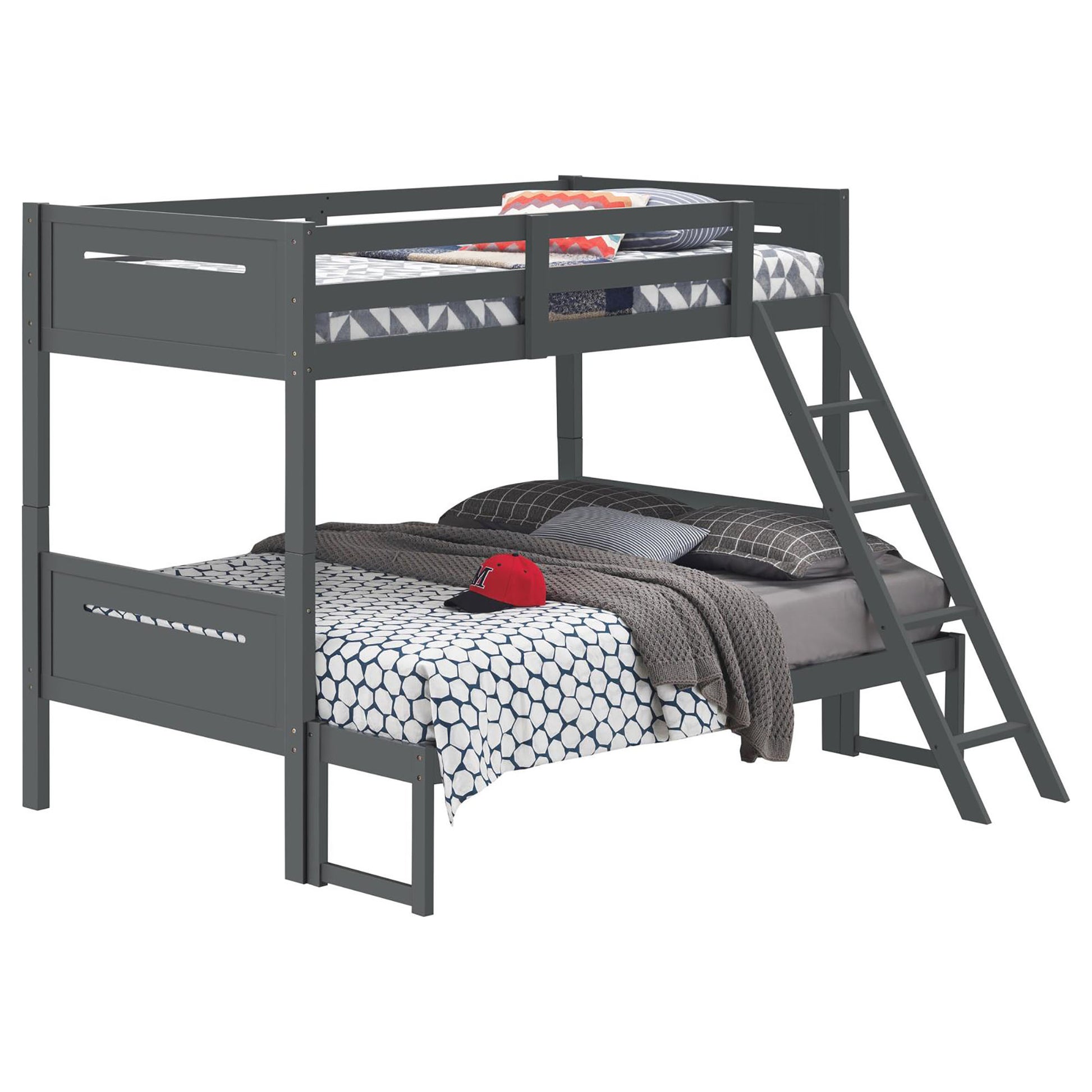 Grey Twin Full Bunk Bed With Built In Ladder Twin Grey Wood Gray Bedroom Transitional Rubberwood Bunk Wood